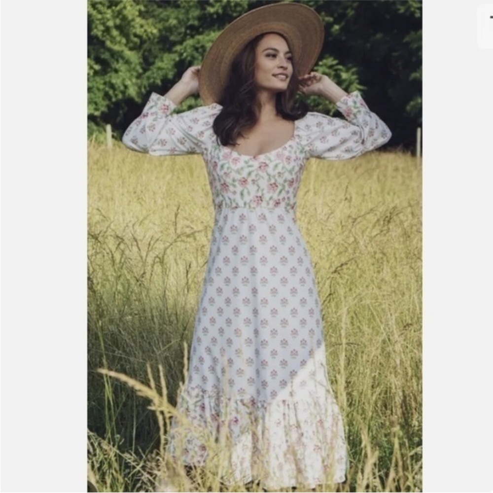 Smith & Quinn Floral Ruffle Midi Dress Boho Cottage Core Romantic